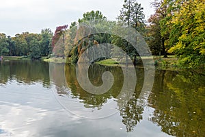 The lake. Autumn in the ÃÂ ÃÂazienki Park in Warsaw, Poland. photo